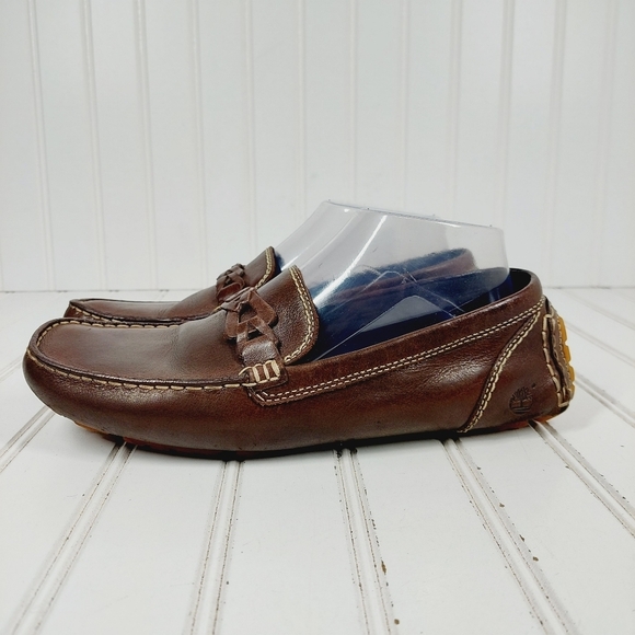 Timberland Shoes - Timberland Brown Leather Slip On Bold Stitch Flat Comfy Loafers C1057